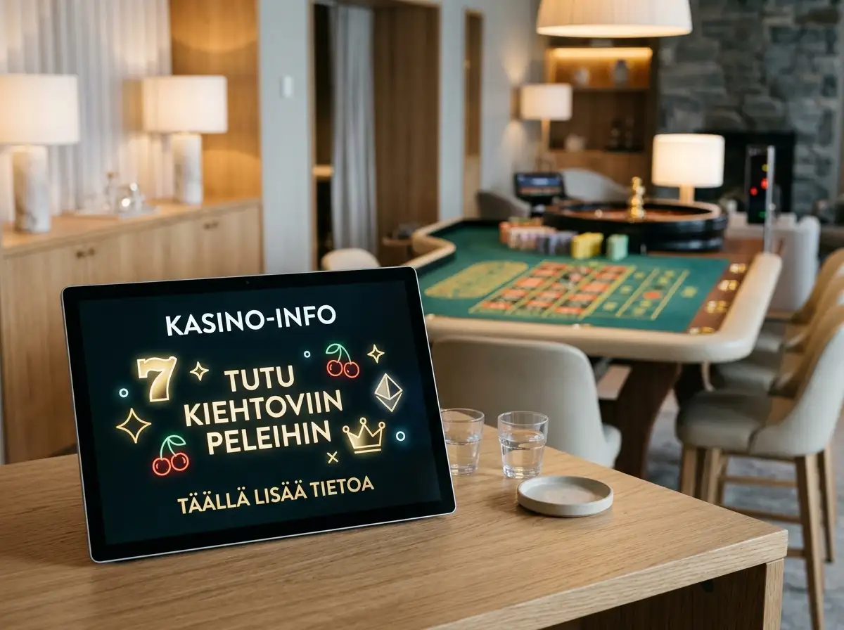 Kolikkopelien symboleja ja livekasinopöytää esittävä toimituksellinen pelinäkymä